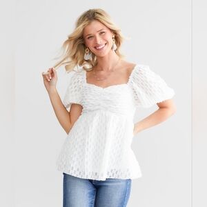 Baevely White Puff Sleeve Baby Doll Top Medium M